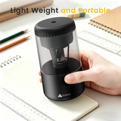 SUNZO Electric Pencil Sharpener, Fully Automatic Sharpener with Auto in & Out, Rechargeable Battery Powered Sharpener for Colored Pencils, Heavy Duty Sharpener for Kids Classroom Office Home (Black) by SUNZO - Image 5