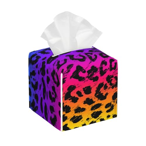 Rainbow Colorful Cheetah Leopard Print Square Tissue Box Cover, Cube Tissue Box Holder, Table Tissue Box