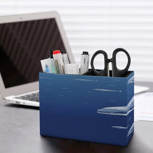 Porte-stylos en cuir baleine bleue pour bureau et pinceaux de maquillage