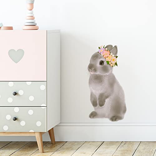 RoyoLam Gray Rabbit with Flowers Wall Decal...