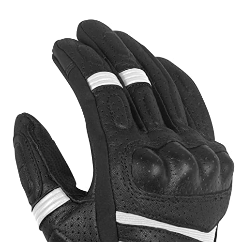 Image of Rynox Air GT Gloves - CE Certified Cuff Length Motorcycle Riding Leather Gloves | Impact Protection |Abrasion Resistance - Black White, Small