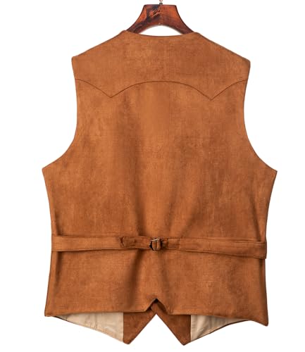Men's Suede Faux Cowboy Vest Western Cowhide Slim Fit Vest Waistcoat for Men4