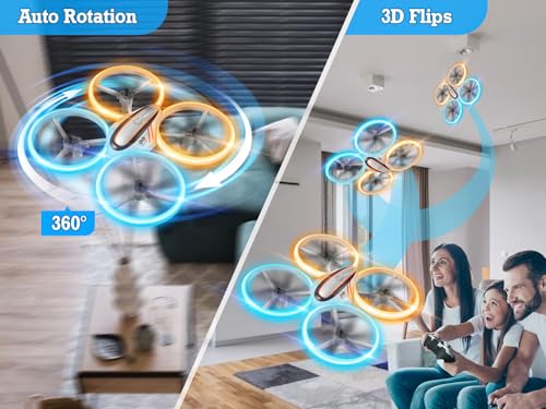 Image of Q9s Drones for Kids,Cool RC Drone with Altitude Hold and Headless Mode,Hobby Quadcopter with Blue&Orange Light,2 Batteries and Remote Control,Birthday and Xmas Gifts Toys for Boys and Girls,Orange