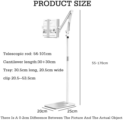 Floor-Standing Cantilever Bracket Reading Rack Bookshelf Lazy Foldable Music Stand Portable Mobile Phone Tablet Holder,Heavy Duty Base Reading Rack with Page Clips,55-170CM Height Adjustable image 3