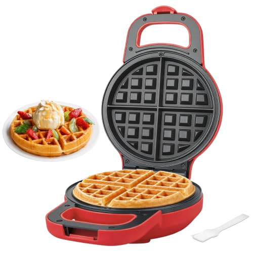 Image of SugarWhisk 6-Inch Flip Belgian Waffle Maker, Ceramic Nonstick,Red | 180 Flip Waffle Iron, 750W Heat, PFAS-Free Ceramic Plates, Cool-Touch Handle, Safety Lock, Batter Groove & Upright Storage