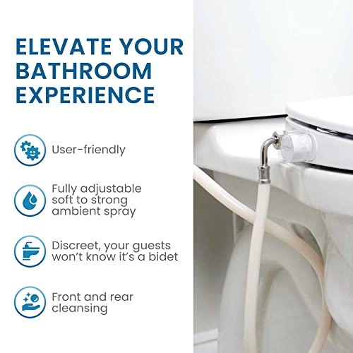 Geniebidet Stealth Elongated Slow Close Bidet Toilet Seat | Dual Nozzles Self Cleaning Bidet | Rear & Feminine Cleaning | No Wiring & Easy Install Non Electric Bidet Seat | Hybrid T With On/Off Incl. #TOP5
