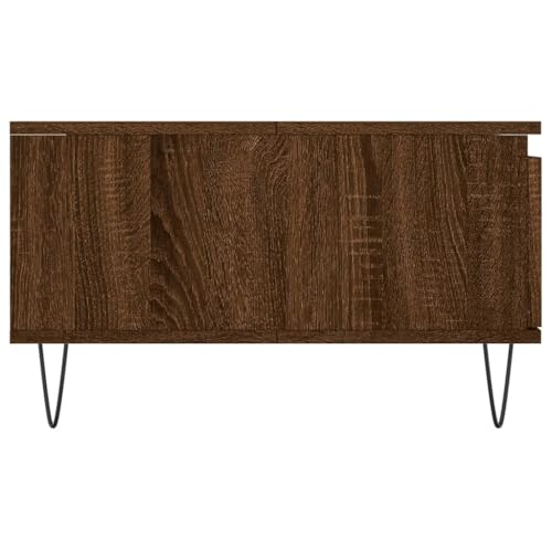 Table basse marron gain de place pour ranger vos télécommandes avec structure fer aspect chêne - 8