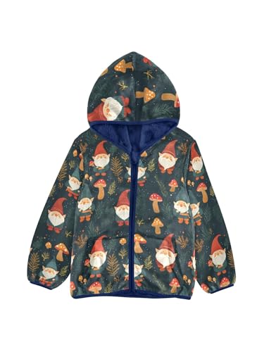 Gnomes and Forest Leaves Mushrooms Girls Fleece Jacket Girls Fall Jacket Boys Coats Zip Up Hoodie Children Outerwear 2-10T