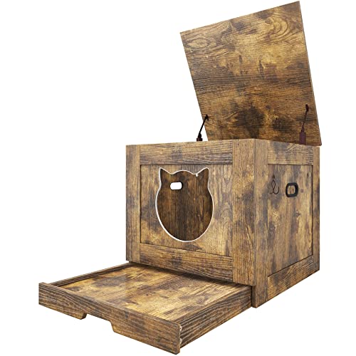 Furniouse Cat Litter Box Enclosure, Hidden Cat Litter Box Furniture, Flip Top Cat Washroom, Litter Box Furniture Hidden with Cute Entrance, Pull-Out Tray for Easy Cleaning