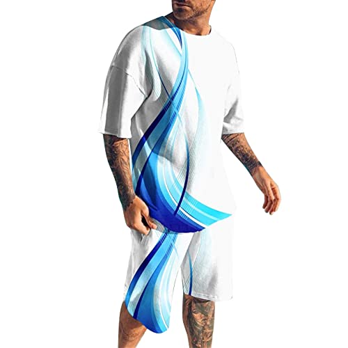 QWUVEDS Quick Dry 3D Short Sleeve Suit Shorts for Men Beach Tropical HawaiianSS Body Sports Shorts Suit Sports Suit Garment Bags, White, XXXXXXL