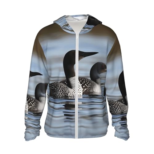 Women's UPF 50+ Sun Protection Hoodie Loon Birds Sun Shirt Long Sleeve Fishing Shirts for Men Jacket