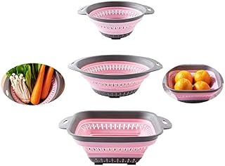 D L D Collapsible Colander - BPA Free Silicone Food Strainer with Plastic Handles - Heavy Duty Foldable Heat Resistant Pasta and Veggies Kitchen Drainer Steam Basket - Dishwasher Safe - 3pcs (red)