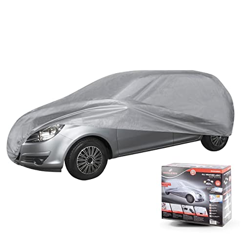 Walser Autoabdeckung All Weather Light Vollgarage Größe M hellgrau, wasserdichte Autogarage mit UV-Schutz und verstärkter Gurtbefestigung