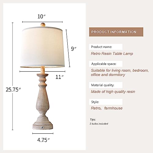 Portres 25.75 Inches 3 - Way Dimmable Touch Lamps Set Of 2 For Bedroom Rustic Bedside Lamp With Usb Ports For Living Room Kids Room Study Room （Resin） #TOP6