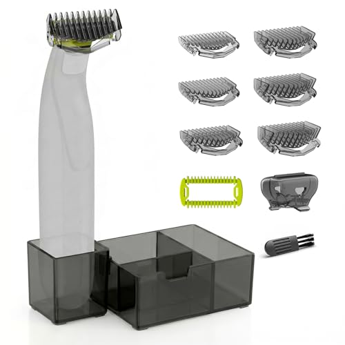 Image of KIONCARE Guards Kit Plus for Philips Norelco OneBlade, 1-6mm Guide Combs, Replacement Body Comb, Protective Cap and Organizer Stand, Black
