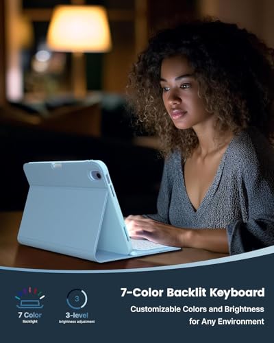 Image of typecase Folio Keyboard Case for iPad A16 (11th) & iPad 10th Gen 10.9 inch (2022), Magnetic Wireless Detachable Keyboard, 7-Color Premium Backlight, Thin & Light, Pencil Holder - Sky Blue