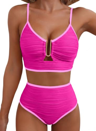 Image of Herseas 2 Piece Bikini Set U-Wire Cutout Popular Swimsuit High Waisted Textured 2026 Summer Beach Swim Bathing Suits