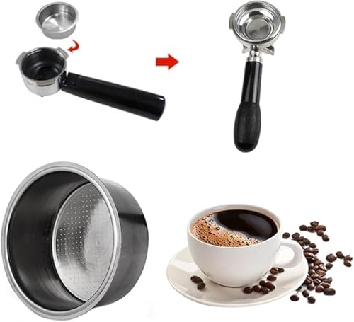 Image of THW 2 Pieces 51mm Coffee Strainer Basket, 2 Cups, Double Layer Stainless Steel Print Coffee Filter Basket, Bottomless Portafilter, Espresso Machine Accessories