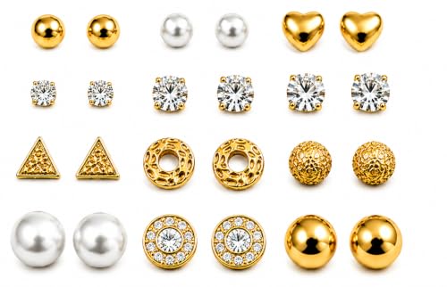 12 Pairs Anti tarnish earrings set for women stylish, Pearl earri...
