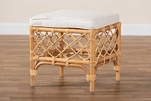 Baxton Studio Orchard White Fabric Upholstered And Brown Rattan Ottoman #TOP4