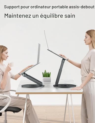 Tounee Support Ordinateur Portable, Support Laptop Réglable avec Base Rotative à 360°, Support Ergonomique pour Ordinateur Portable, s'adapte à Tous Les Ordinateurs Portables de 10 à 17", Gris – vue 3