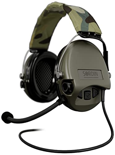 Sordin MIL CC Slim Ear Muffs - 75332-06-S - Military Ear Defenders w/Radio Connection, Microphone & Camo Headband - Black
