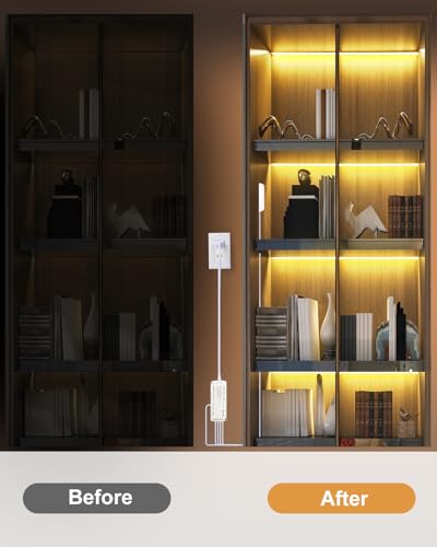 Image of JUSJUBR LED Shelf Lights, 16.4ft 12V Dimmable Cuttable COB LED Strip Lights, Warm White 3000K, Under Shelf Lighting for Bookshelf, Display Cabinet, Closet, Kitchen and Pantry
