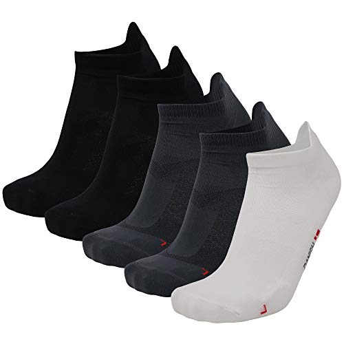 DANISH ENDURANCE Calcetines de Deporte Low Cut Pack de 5 (Multicolor: 2 x Negro, 2 x Gris, 1 x Blanco, EU 43-47)