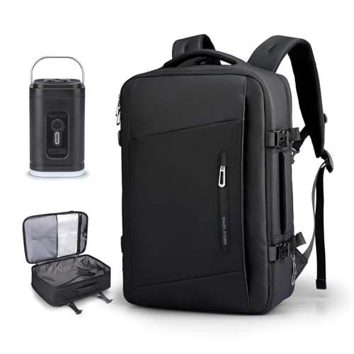 MARKETRON Mochila de viaje de compresión al vacío de 35 litros con bomba de aire integrada y bolsillo lateral para botella de agua, bolsa ligera para laptop, para negocios, universidad, camping,