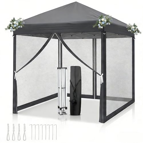 LEADZM Pavillon 3x3m Faltpavillon mit 4 Moskitonetzen – Höhenverstellbar, Wasserdicht & UV-Schutz 50+, Stabiler,für Garten, Terrasse, Camping & Gewerbliche Nutzung,Anthrazit