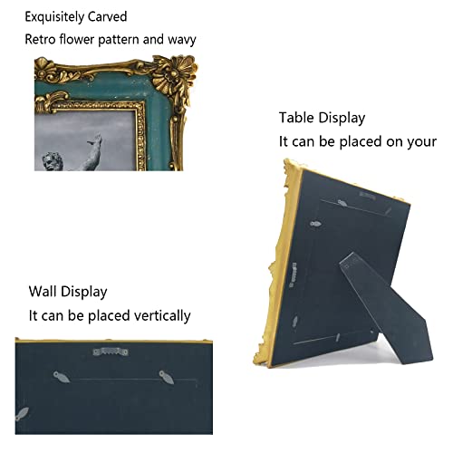 Satisfive Vintage Picture Frame 8X10 Ornate Photo Frames Antique In Blue With Broze Gold Gilded Frame With Glass Front For Picture Tabletop Wall Decoratve Picture Display #TOP5