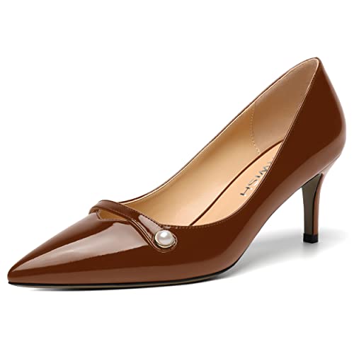 ROSERWISH Womens Sexy Patent Pointed Toe Slip On Evening Wedding Stiletto Mid Heel Pumps Dress Shoes 2.5 Inch