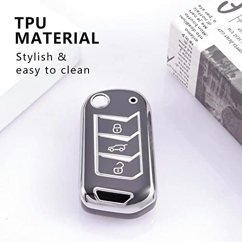 Image of Keyzone TPU Car Key Cover Compatible for: Scorpio-N, TUV 300 Plus, XUV 300, XUV700, Marazzo, Bolero 2020, Scorpio, Thar Flip Key (Silver Black with Zinc Alloy Keychain)
