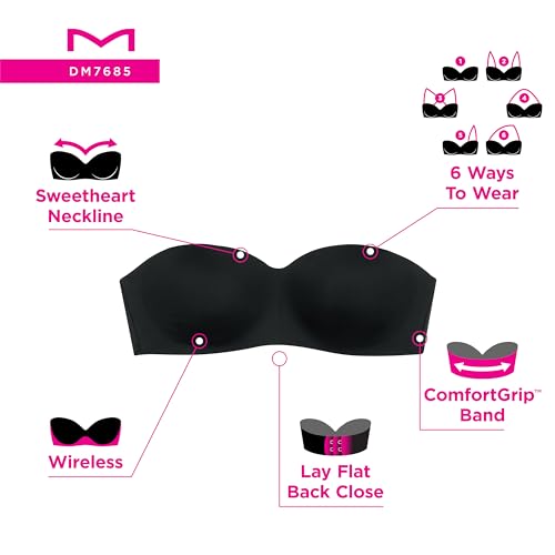 Maidenform womens Pure Comfort Strapless Wireless Dm7685 Bra, Black, XX-Large US