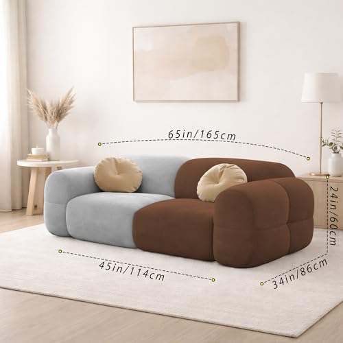 Image of Casaliving Vetras Modern Velvet Bubble Cloud Sofa, Tufted Design Upholstered 2 Seater Sofa Set for Living Room, (Brown Grey Colour) Premium Velvet Fabric Sofa