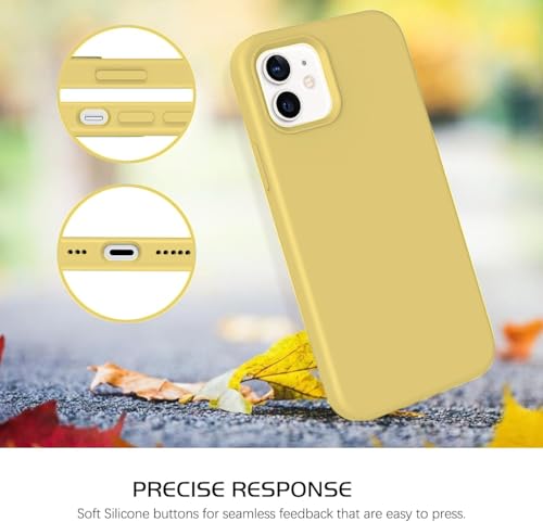 Image of DIZORO Microfiber Candy Case Compatible for iPhone 12 / iPhone 12 Pro 6.1 inch, Shockproof Slim Back Cover Liquid Silicone Case- Yellow