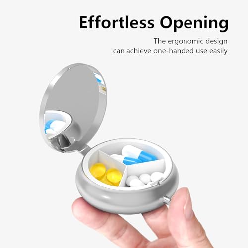 Image of Pill Box-3 Compartment Small Pill Case for Purse & Pocket Mini Metal Pill Holder Travel Pill Container to Hold Supplements Vitamins BPA-Free (A-Flowers-02)