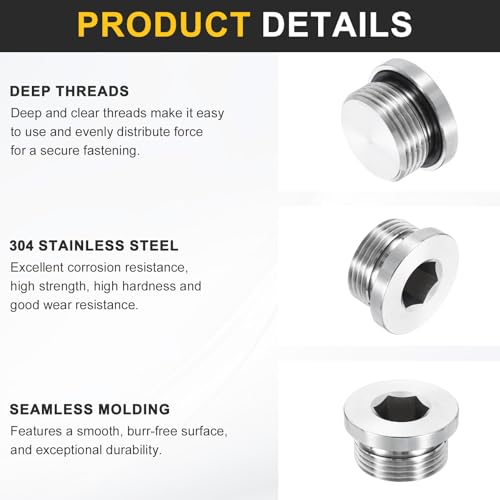 Tapón G1 acero inoxidable 304 cabeza hexagonal macho con junta para tuberías pack de 2 5