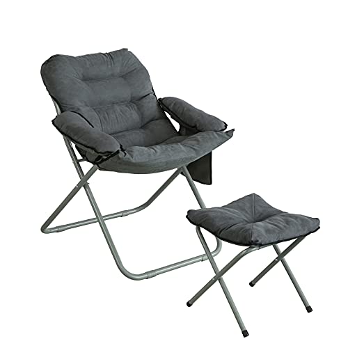SoBuy OGS55-HG Gartensessel Verstellbarer Gartenstuhl Campingstuhl Relaxsessel mit Hocker und Tasche Klappsessel Fernsehsessel klappbar Grau