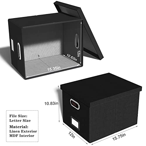 2 Pack File Storage Organizer Box,Filing Box,Portable File Box With Lid,Fit For Letter/Legal File Folder Storage,Black-Box Only #TOP2