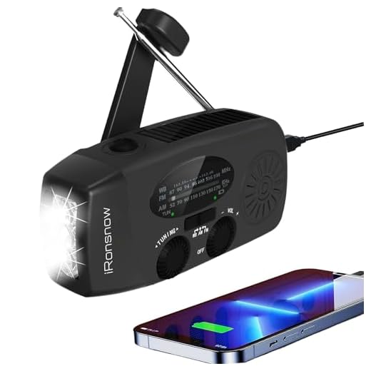 【Upgraded 2000mAh】 iRonsnow Solar Emergency NOAA Weather Radio Dynamo Hand Crank Self Powered AM FM WB Radios 3 LED Flashlight 2000mAh with Charging Indicator Smart Phone Charger Power Bank (Black)