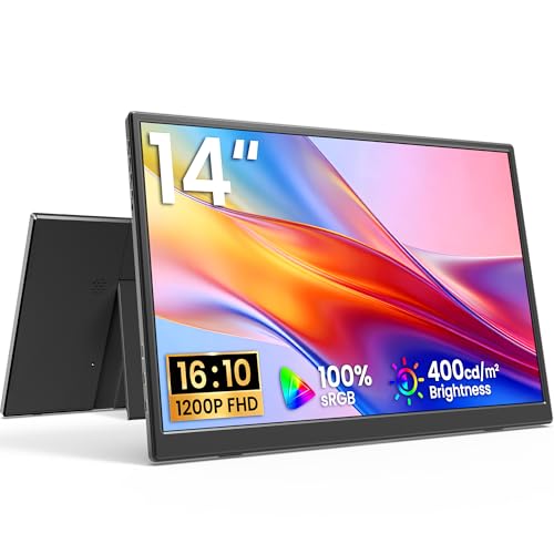 Image of Yxk Portable Monitor 14 Inch 1200P 60Hz IPS HDR Ultra-Slim Travel Monitor with Dual Speakers USB-C HDMI Second Screen for Laptop PC Mac Phone Xbox PS4 /5 Switch, VESA Kickstand, Zero Frame Gaming