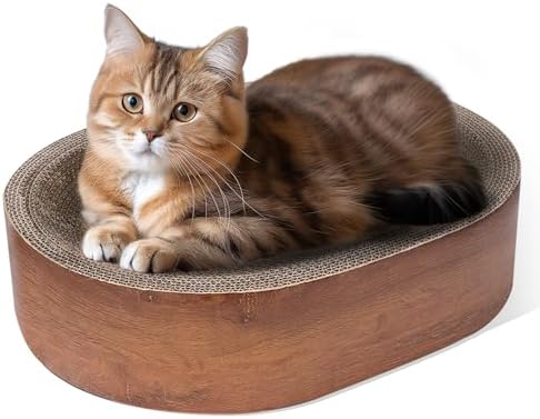 ComSaf Cat Scratcher Bed, Corrugated Cardboard Cat Scratch Bed Lounge Durable Long Lasting, Cat Scratch Pad Cat Scratching Board for Indoor Cats Protecting Furniture Sofa(Oval)