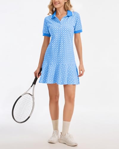 Image of YEXPINE Polo Dress for Women Short Sleeve Ruffle Hem Golf Tennis Summer Mini Dresses