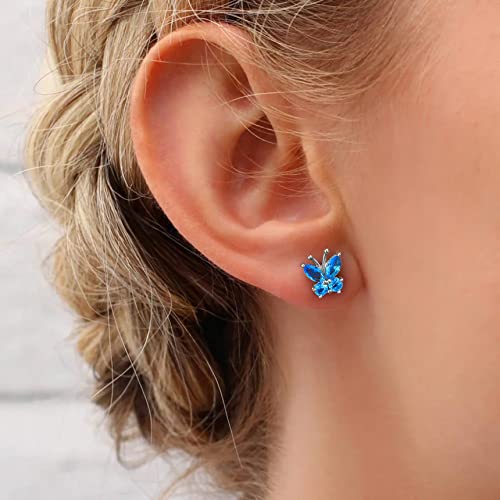 Bestyle Sterling Silver Butterfly Earring, Butterflies December-Blue Topaz Birthstone Earrings Stud Hypoallergenic Silver Earring Delicate Everyday Jewelry Gift For Women Teen Girls #TOP2