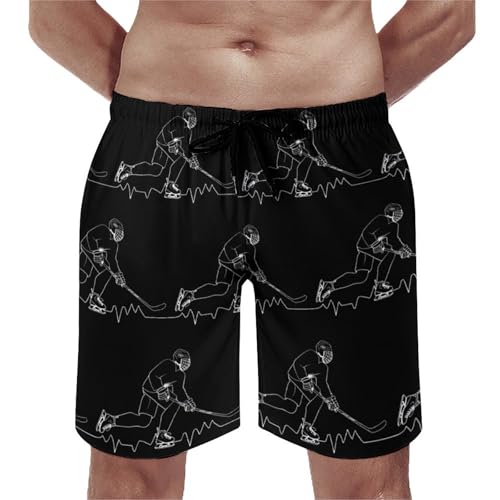 Heartbeat Ice Hockey Men's Swim Trunks Quick Dry Beach Shorts Board Shorts Bathing Suits with Pockets