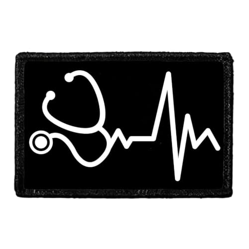 Healthcare Heartbeat - Black | Hook and Loop Attach for Hats, Jeans, Vest, Coat | 2x3 in | by Pull Patch