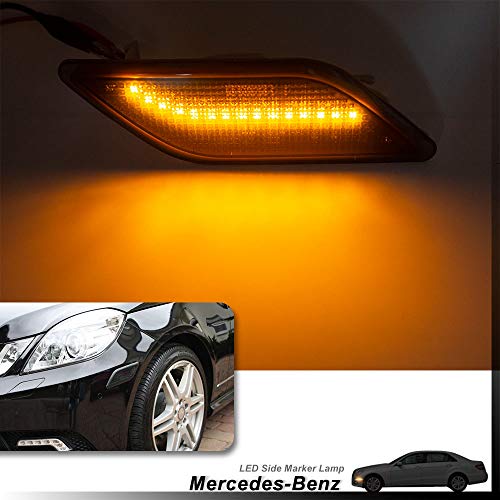 Smoke Lens Amber LED Front Bumper Side Marker Light Kits for 2010-2013 Mercedes-Benz W212 E-Class Pre-LCI E350 E550 E63 AMG Sedan/Wagon Driver Fender Turn Signal Sidemarker Lamps Replacements