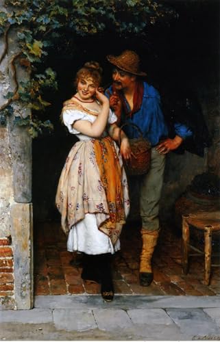 Tableaux impression couple Eugen Von Blaas vintage sur toile de décoration maison en 60x90cm
