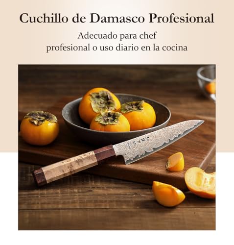 Miniatura 10 de Hezhen Damasco Cuchillos Universales, Cuchillos Cocina Damasco De Cobre, Cuchillo De Fruta Para Pelarr Con Caja De Madera, Mango De Octogonal
